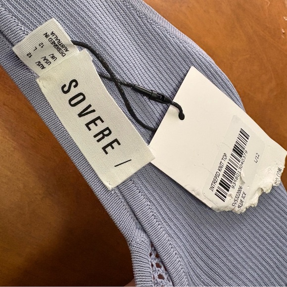 Sovere Blue Intrepid Open Knit Crop Top Revolve Keyhole Crochet NWT Large Sheer - Picture 10 of 16